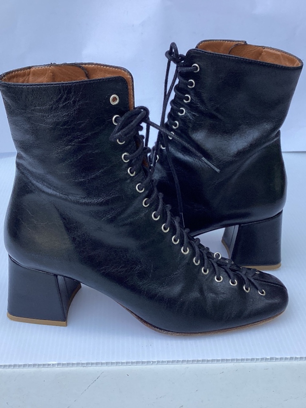 BY FAR Becca Black Leather Lace-Up Boots Sz 36